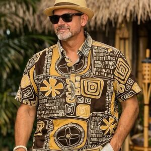 Vintage 60s Hawaiian‎ Camp Barkcloh Mens Shirt MCM Camp Tiki Atomic Retro Travel